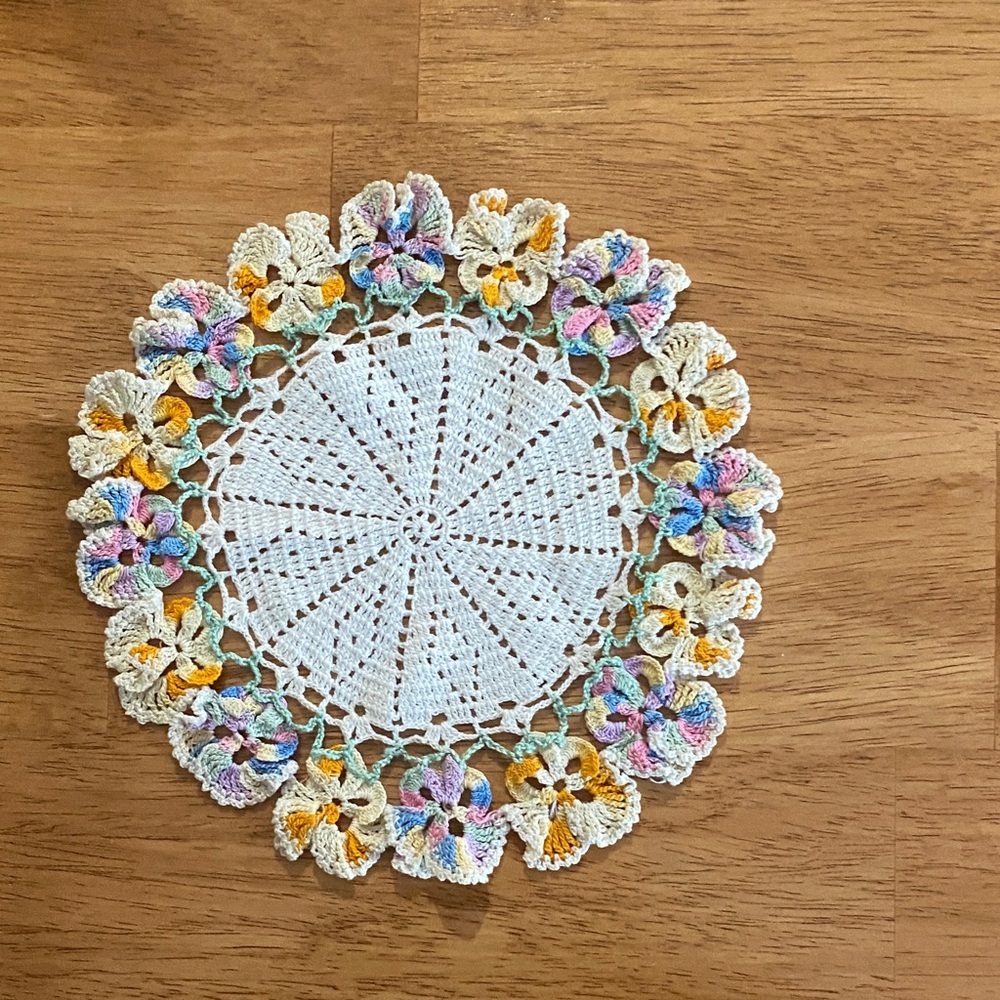 Floral Crochet Doily with Multicolor Accents